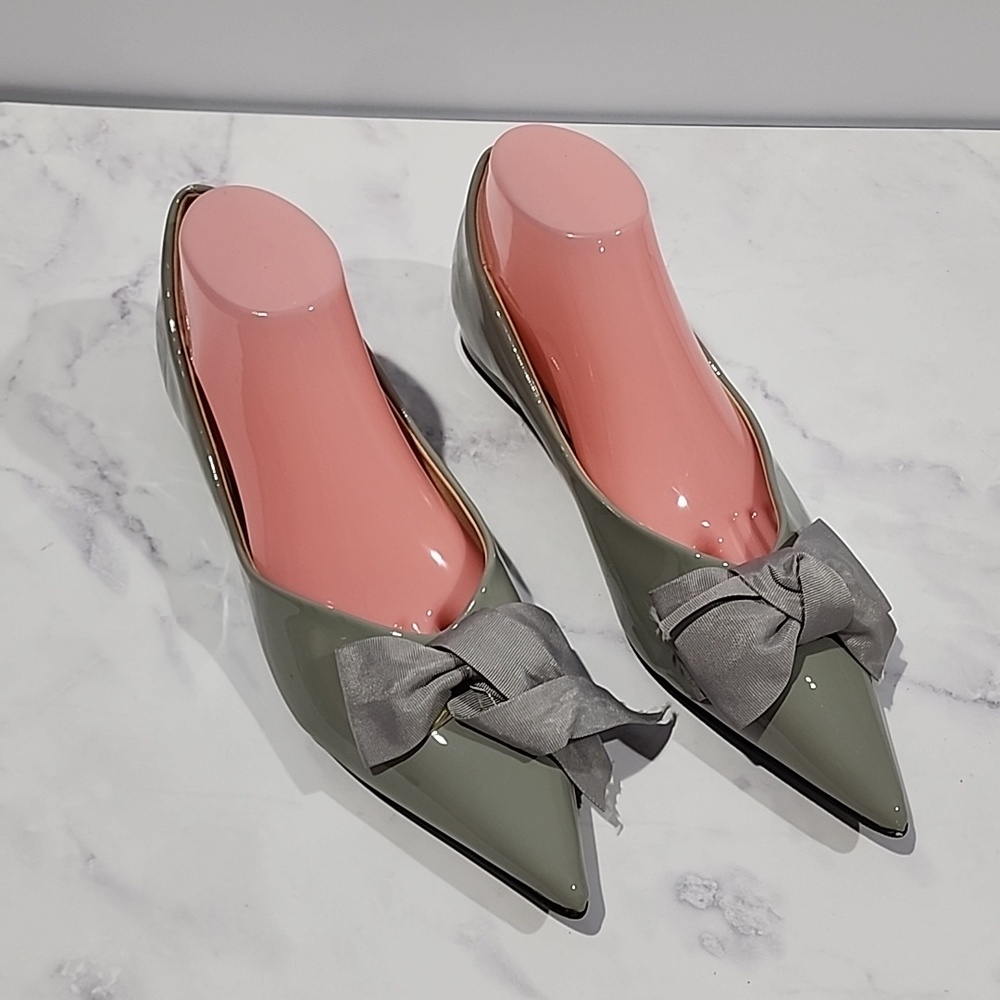 C.Paravano Pointed Toe Patent Flats with Bow